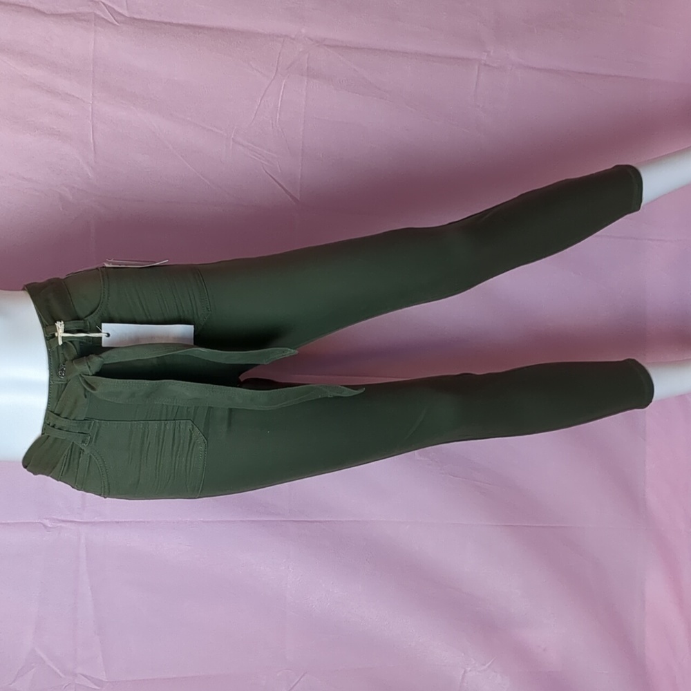 Vanilla Star Skinny Belted Tie Waist Army Green Jeans size 1 Waist 25